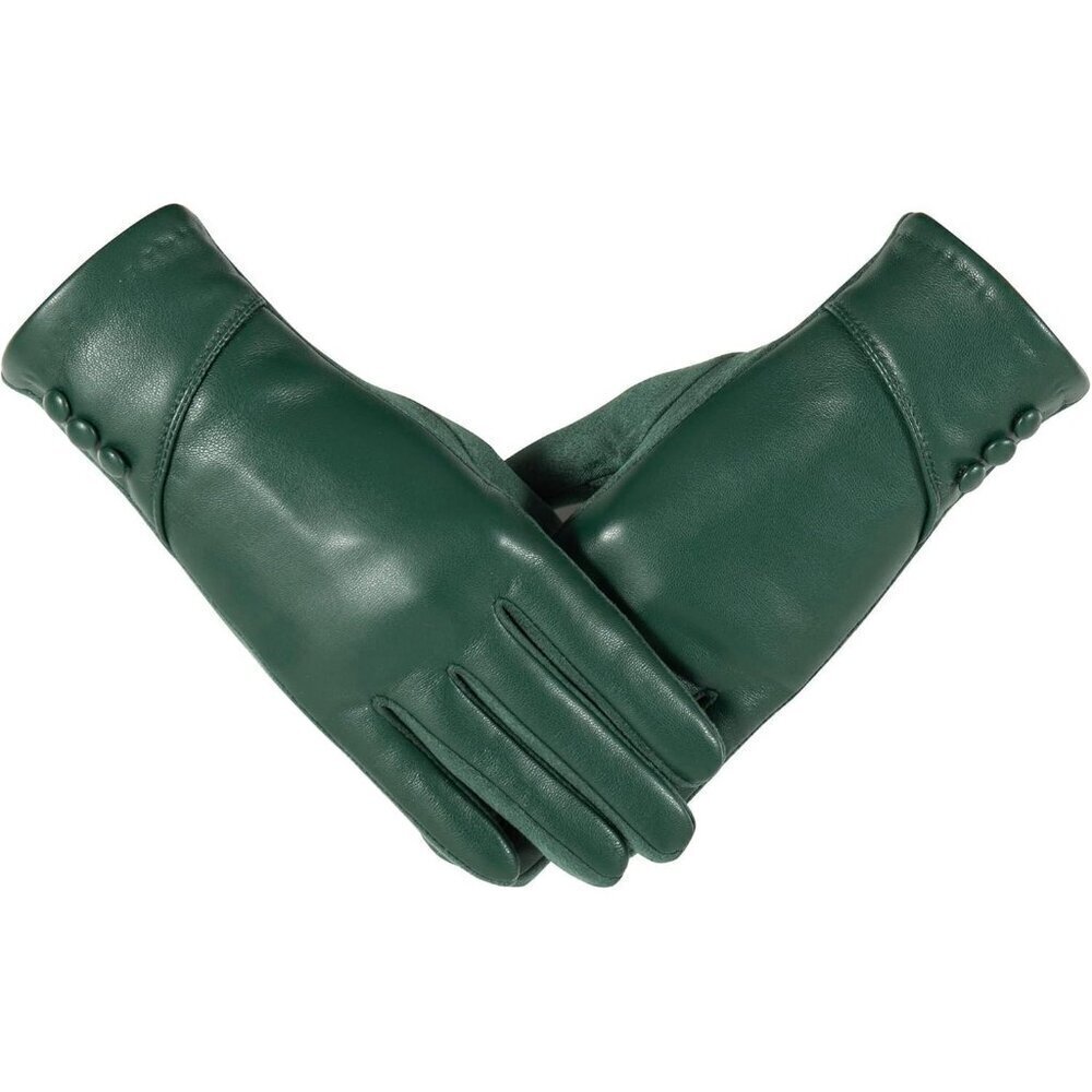 Women's Winter Leather Gloves Touch Screen Wool Lined Windproof Warm Suede Green